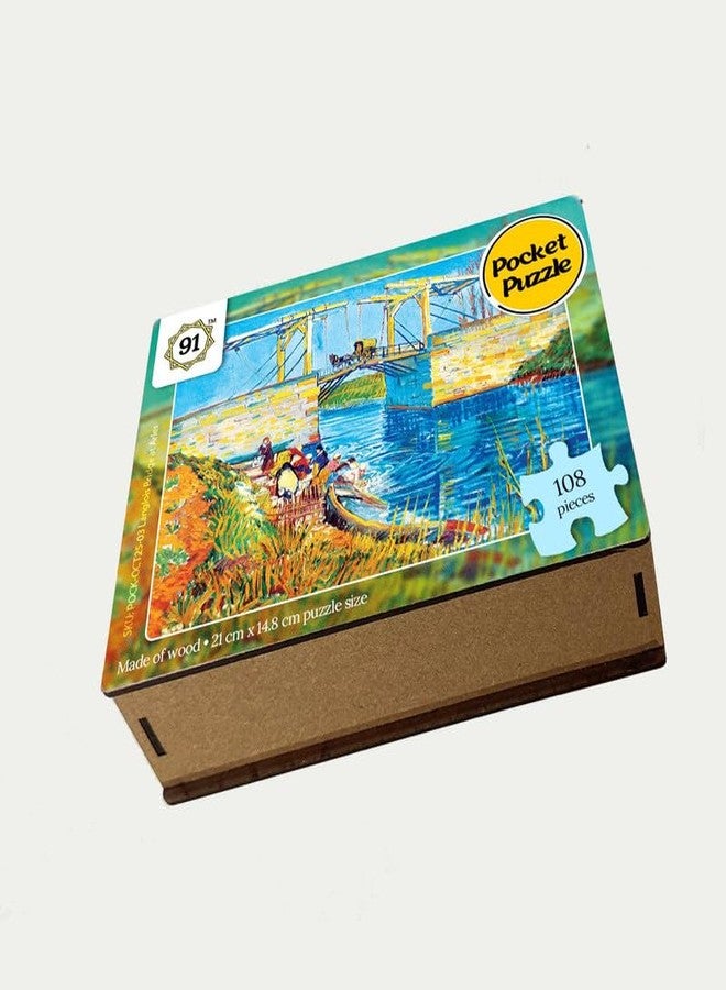 91Knots | The Langlois Bridge at Arles by Vincent Van Gogh 108 Pieces Premium Wooden Small Jigsaw Puzzle for Adults & Teens | Classical Art Brain Teaser | Mindfulness Activity | Travel-Friendly Gift - Image 5